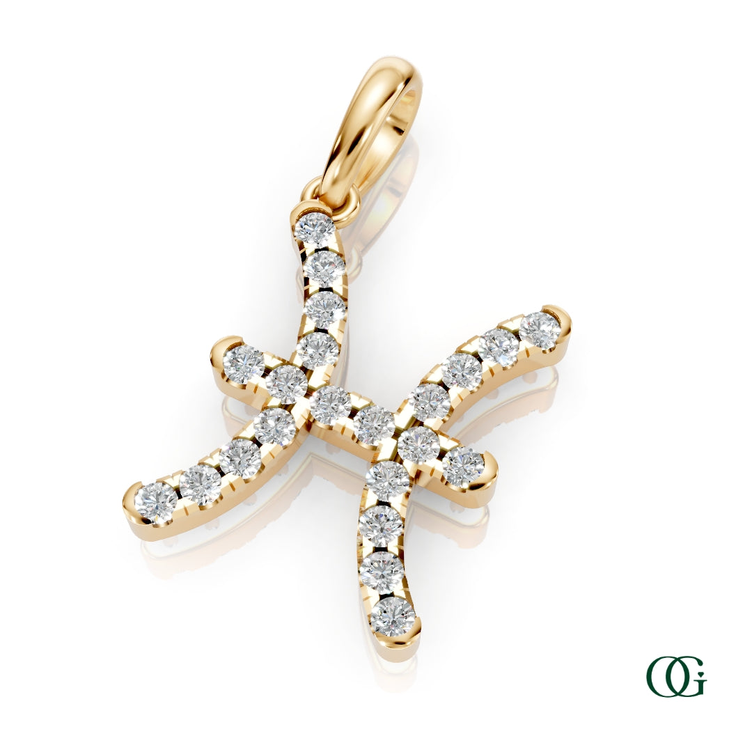 Y | Pisces Pavé Diamond Zodiac Pendant in yellow gold