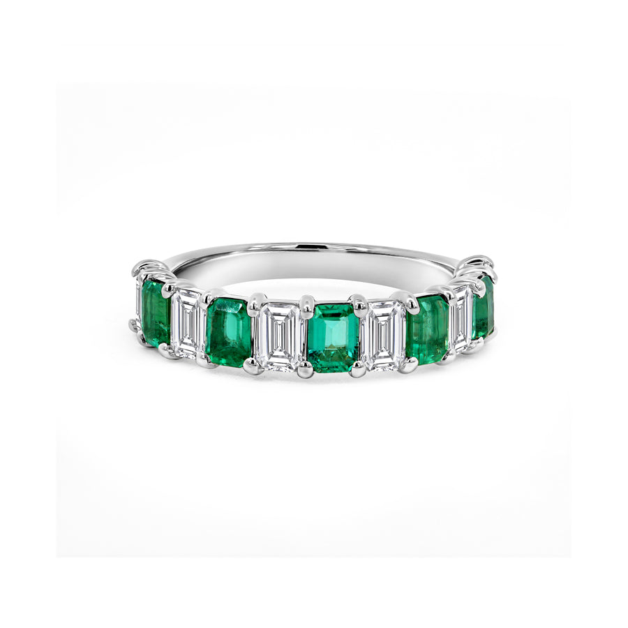 W | emerald and diamond eternity band in 14K white gold