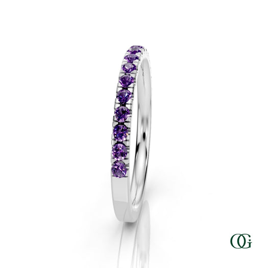 W|Personalized Amethyst Birthstone Band Ringin White Gold
