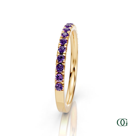 Y|Personalized Amethyst Birthstone Band Ringin Yellow Gold