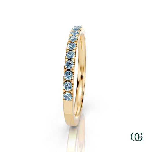 Y|Personalized Aquamarine Birthstone Band Ringin Yellow Gold