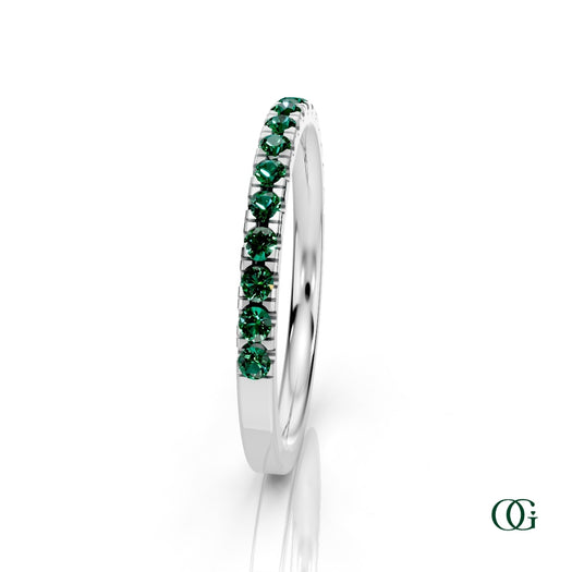 W|Personalized Emerald Birthstone Band Ringin White Gold