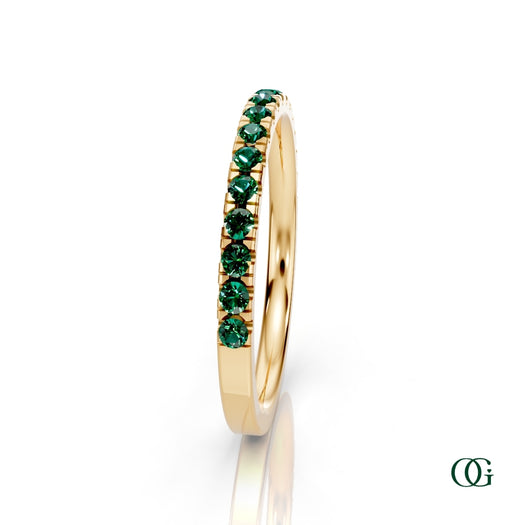 Y|Personalized Emerald Birthstone Band Ringin Yellow Gold