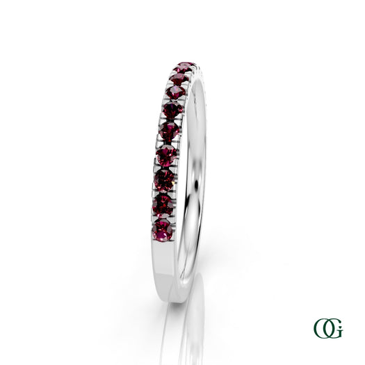 W|Personalized Garnet Birthstone Band Ring in White Gold