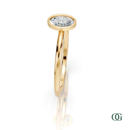 Y| A yellow gold ring featuring an oval diamond birthstone for April