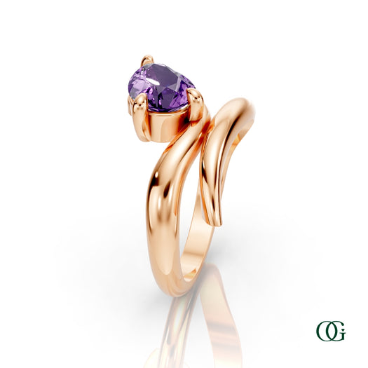 R|Personalized Pear Amethyst Birthstone Ring in Rose Gold
