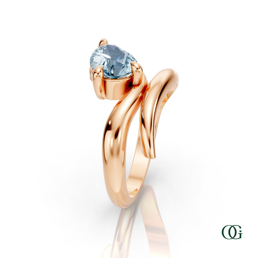 R|Personalized Pear Aquamarine Birthstone Ring in Rose Gold