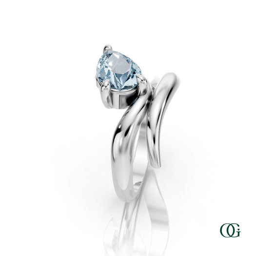 W|Personalized Pear Aquamarine Birthstone Ring in White Gold