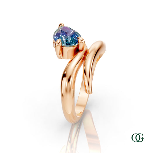 R|Personalized Pear Alexandrite Birthstone Ring in Rose Gold