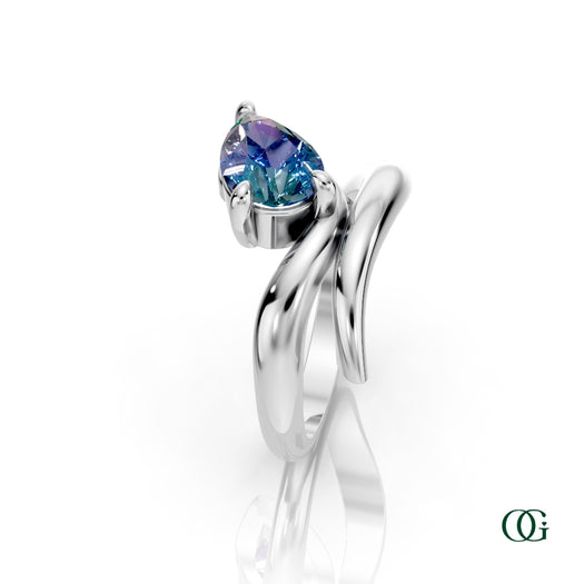 W|Personalized Pear Alexandrite Birthstone Ring in White Gold