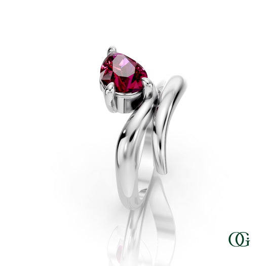 W|Personalized Pear Garnet Birthstone Ring in White Gold