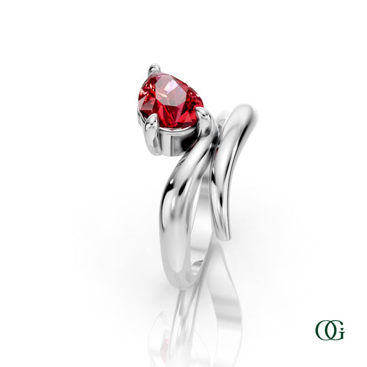 W|Personalized Pear Ruby Birthstone Ring in White Gold