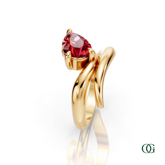 Y|Personalized Pear Ruby Birthstone Ring in Yellow Gold