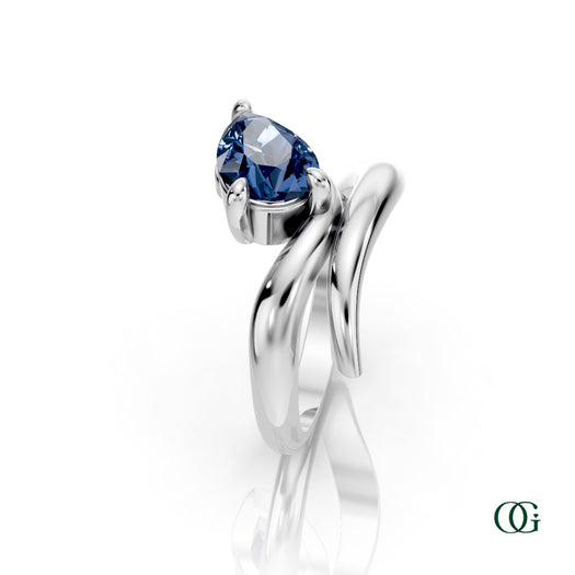 W|Personalized Pear Sapphire Birthstone Ring in White Gold