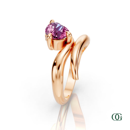 R|Personalized Pear Pink Tourmaline Birthstone Ringin Rose Gold
