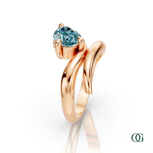 R|Personalized Pear Blue Topaz Birthstone Ringin Rose Gold