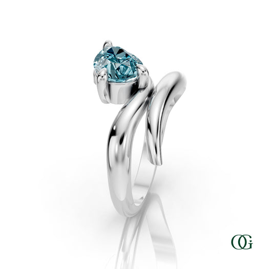 W|Personalized Pear Blue Topaz Birthstone Ringin White Gold