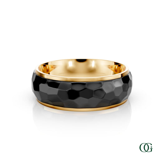 Y | Yellow gold men's band with hammer finish
