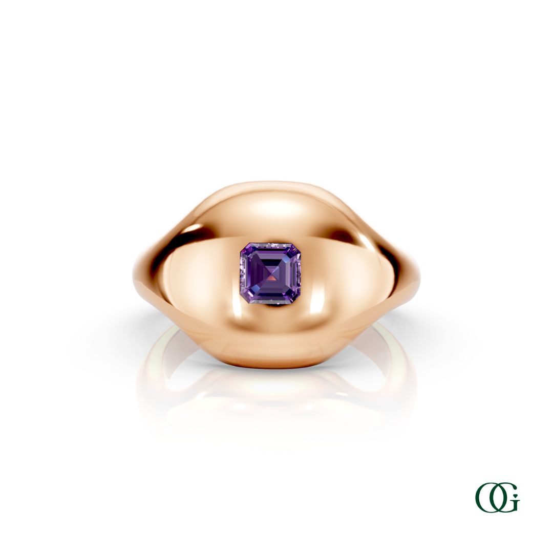 R | 14K Rose Gold Birthstone Pinky Ring with Amethyst - February