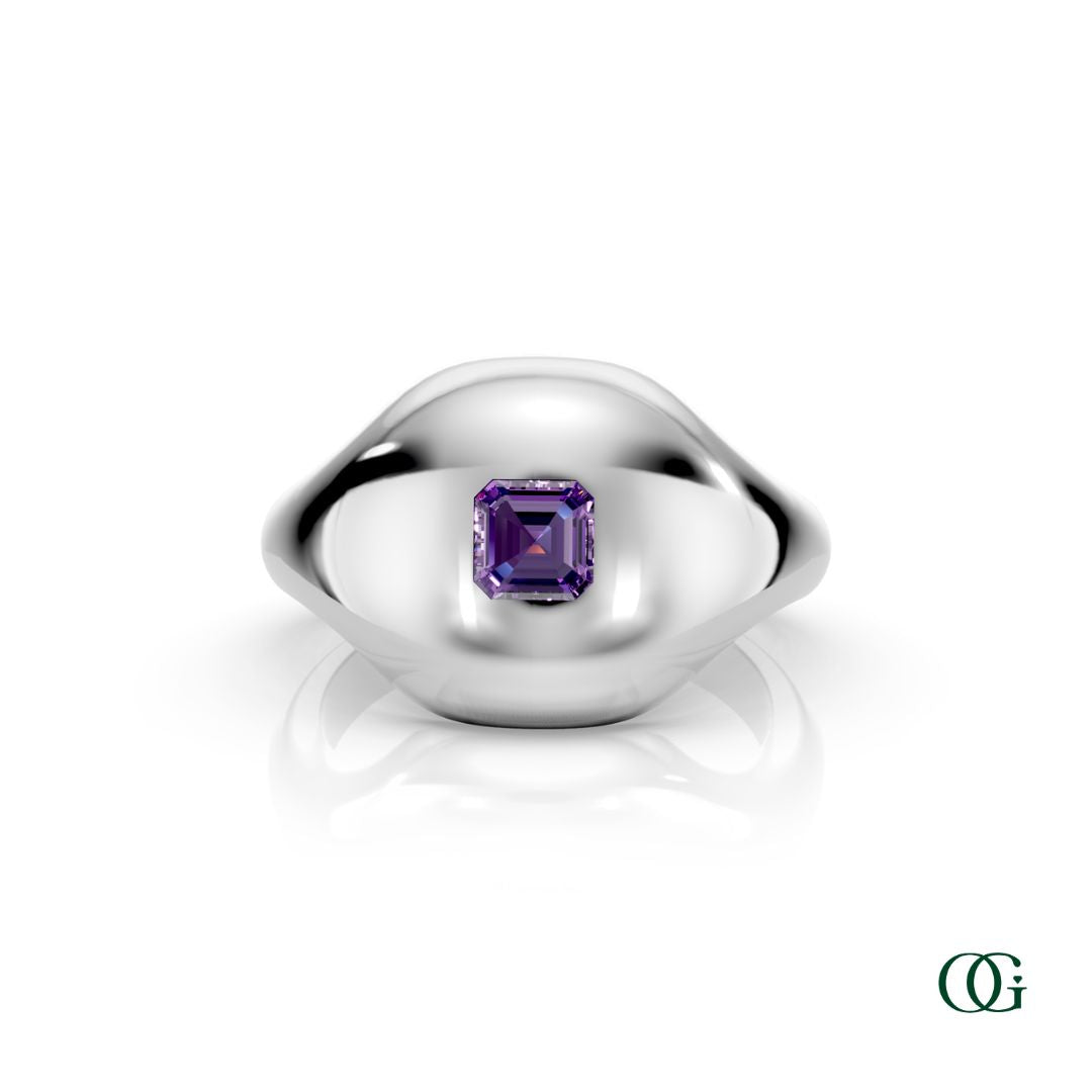 W | 14K White Gold Birthstone Pinky Ring with Amethyst - February
