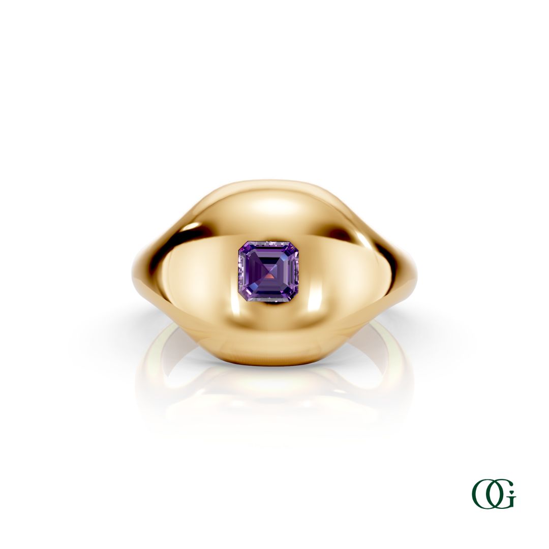 Y | 14K Yellow Gold Birthstone Pinky Ring with Amethyst - February