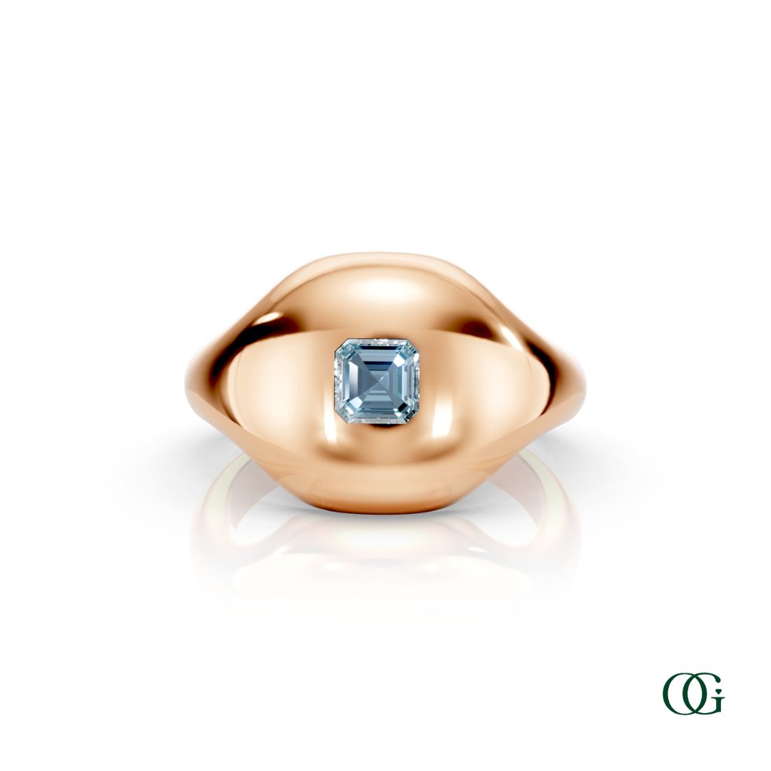 R | 14K Rose Gold Birthstone Pinky Ring with Aquamarine - March
