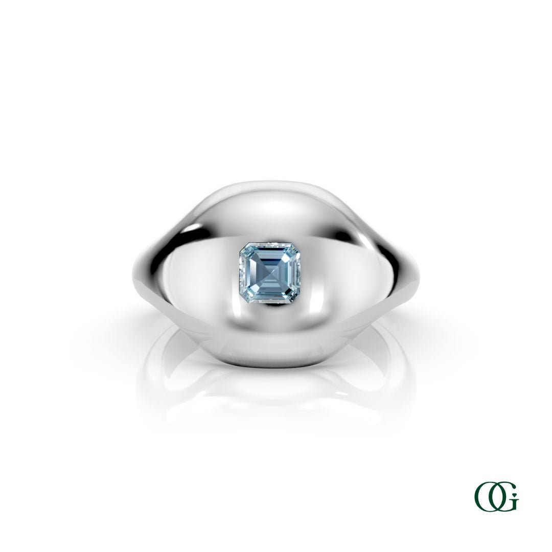 W | 14K White Gold Birthstone Pinky Ring with Aquamarine - March
