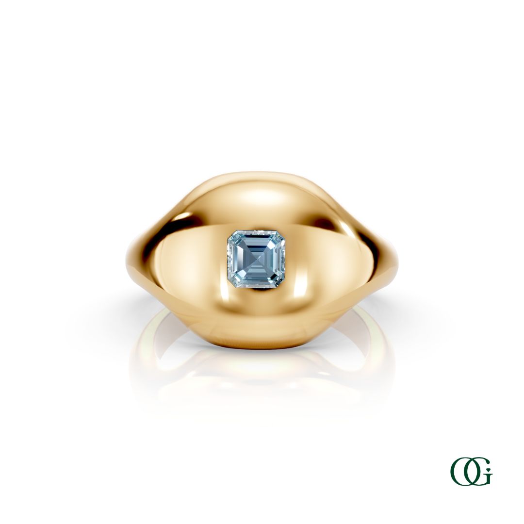 Y | 14K Yellow Gold Birthstone Pinky Ring with Aquamarine - March