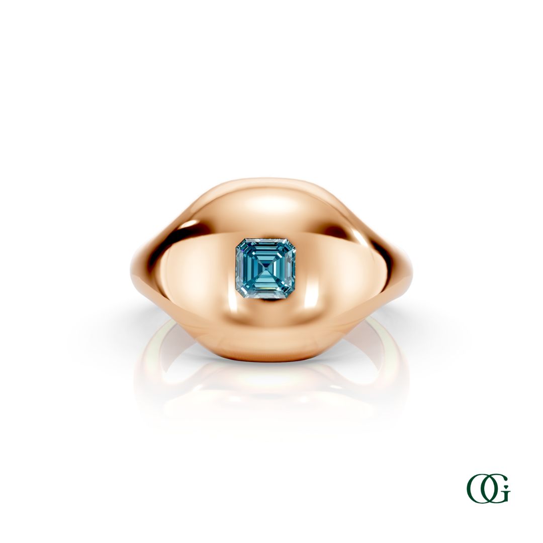 R | 14K Rose Gold Birthstone Pinky Ring with Blue Topaz - December