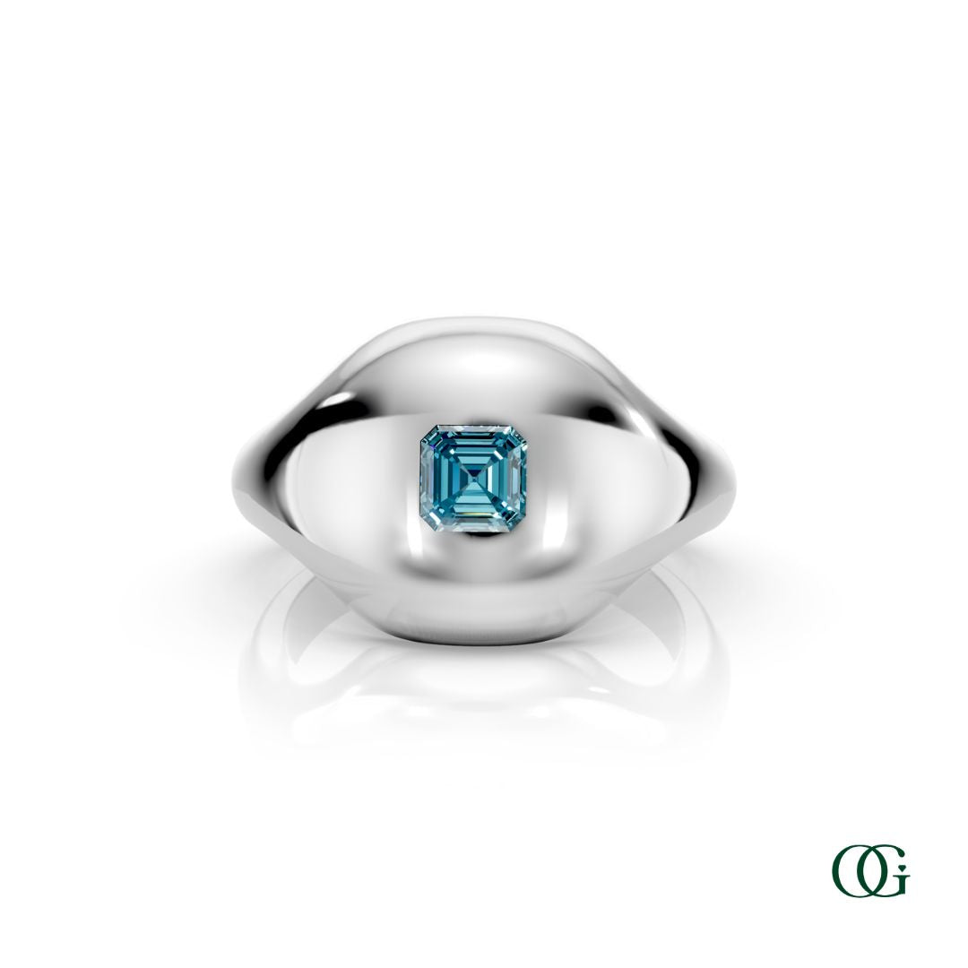 W | 14K White Gold Birthstone Pinky Ring with Blue Topaz - December