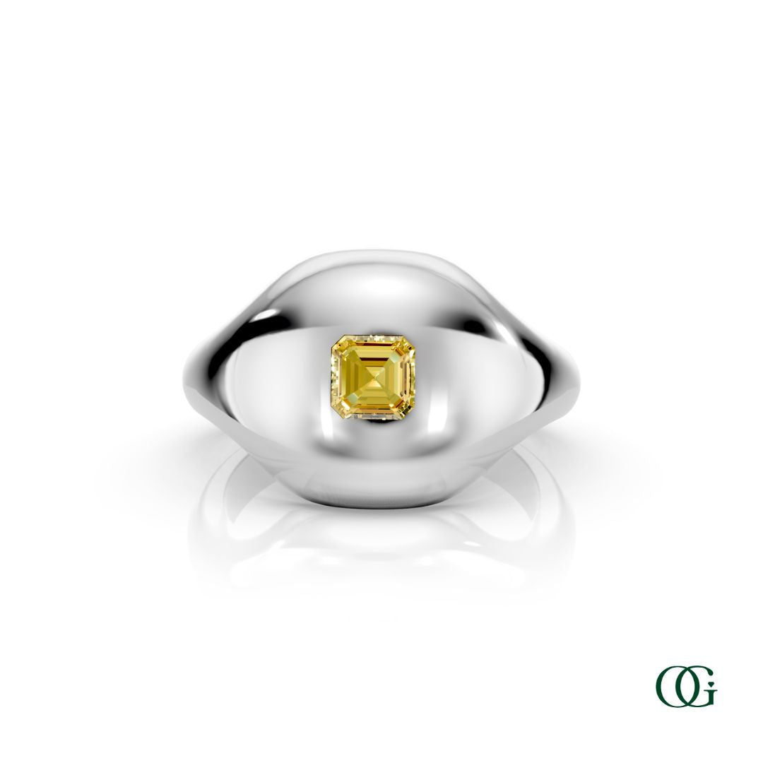 W | 14K White Gold Birthstone Pinky Ring with Citrine - November