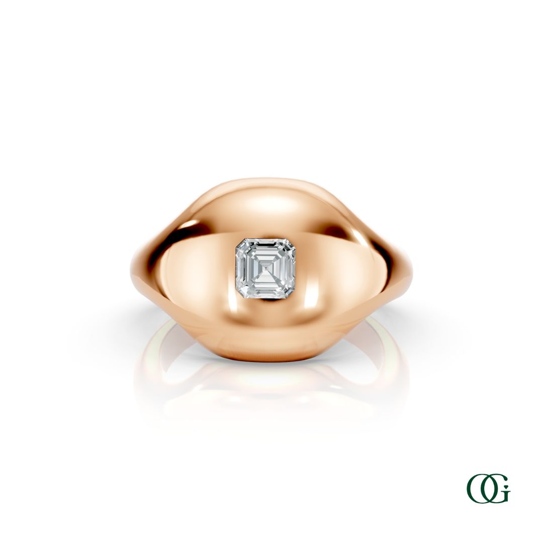 R | 14K Rose Gold Birthstone Pinky Ring with Diamond - April