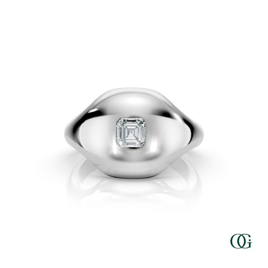 W | 14K White Gold Birthstone Pinky Ring with Diamond - April