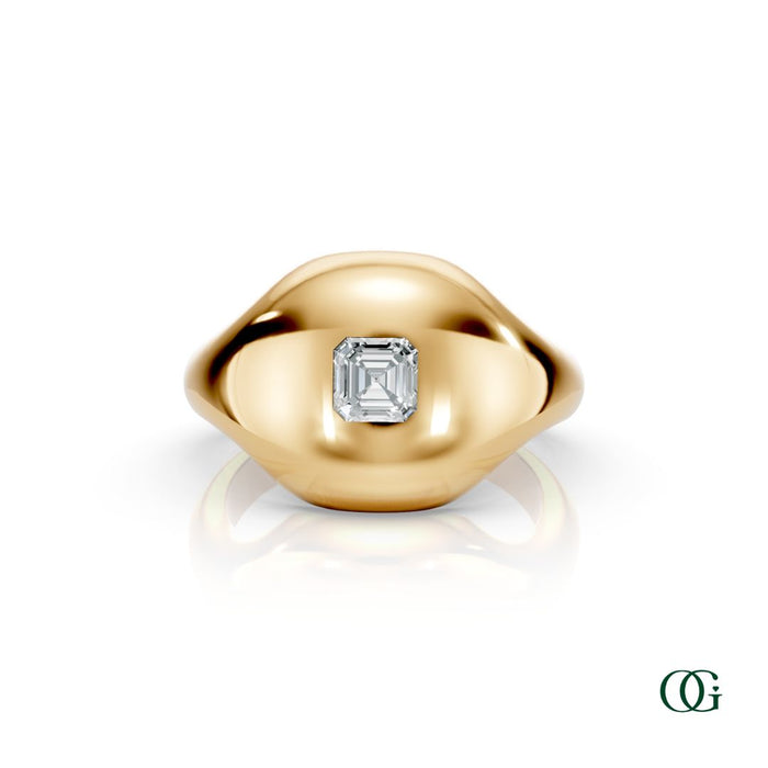Y | 14K Yellow Gold Birthstone Pinky Ring with Diamond - April