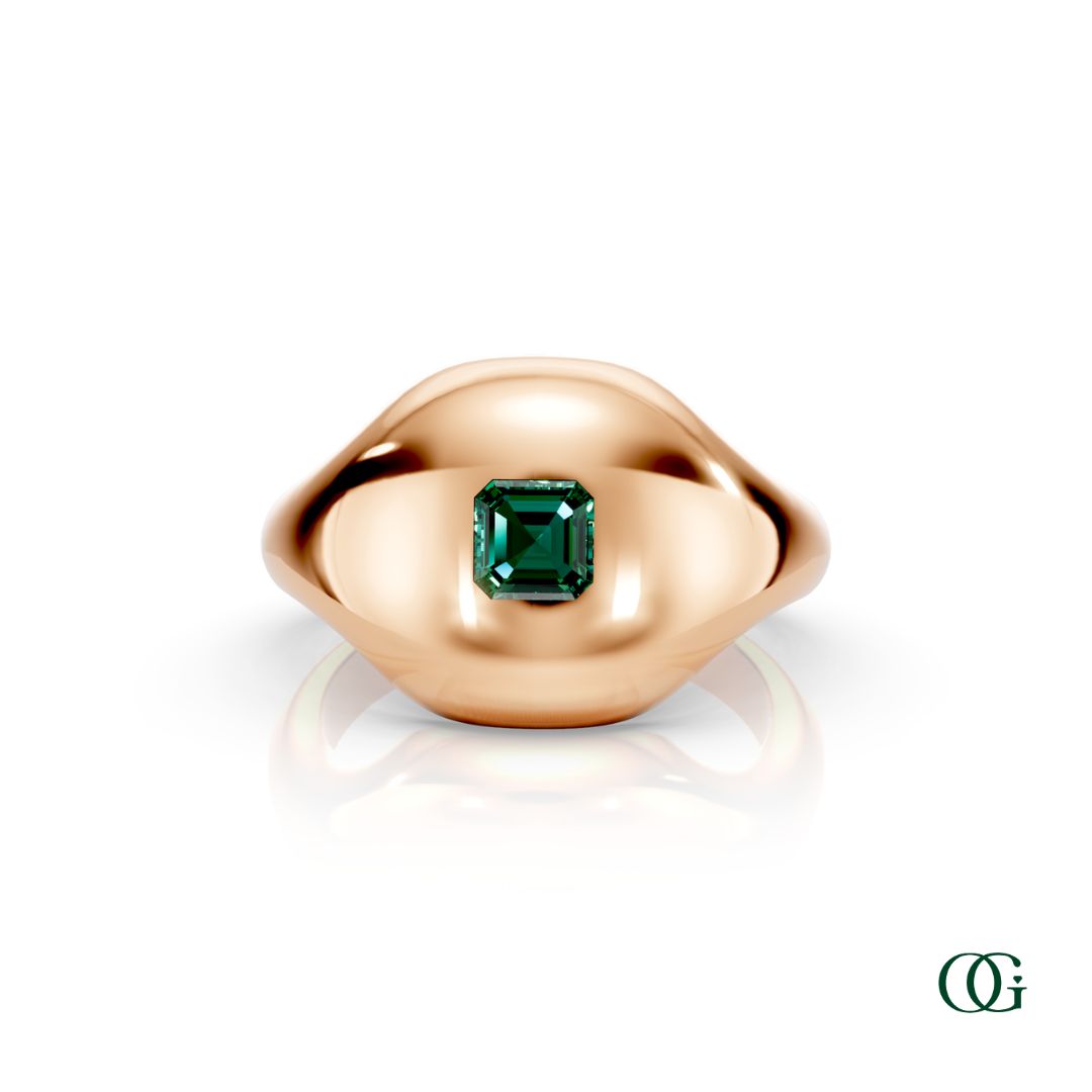 R | 14K Rose Gold Birthstone Pinky Ring with Green Emerald - May
