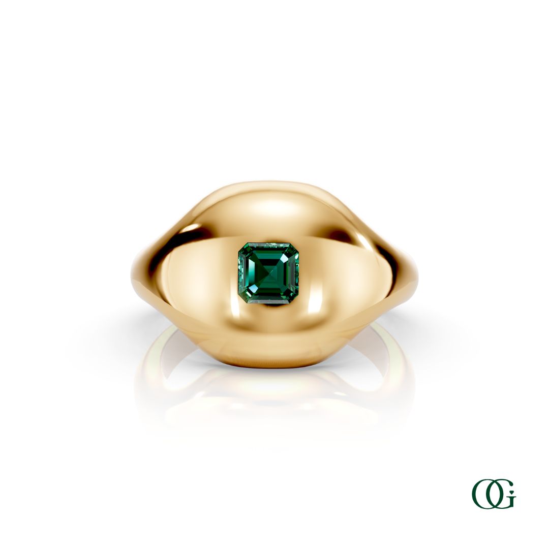 Y | 14K Yellow Gold Birthstone Pinky Ring with Green Emerald - May