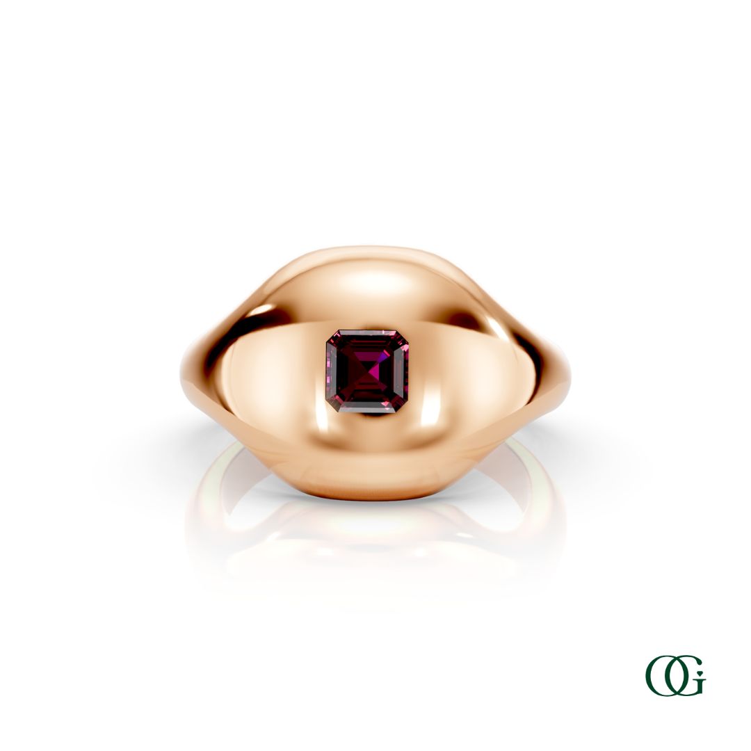 R | 14K Rose Gold Birthstone Pinky Ring with Garnet - January