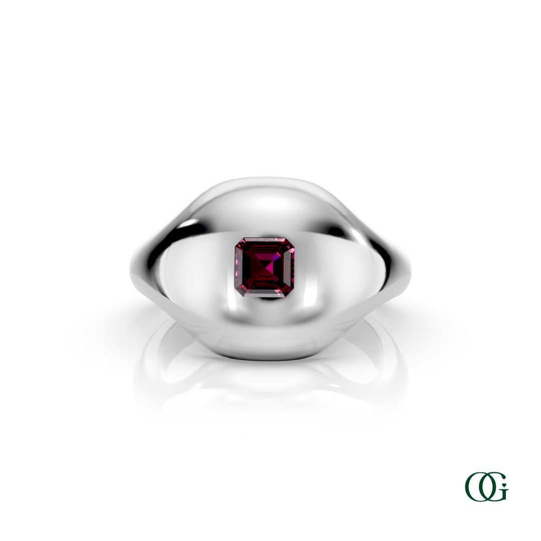 W | 14K White Gold  Birthstone Pinky Ring with Garnet - January