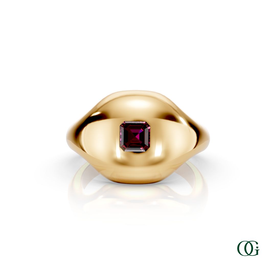 Y | 14K Yellow Gold Birthstone Pinky Ring with Garnet - January