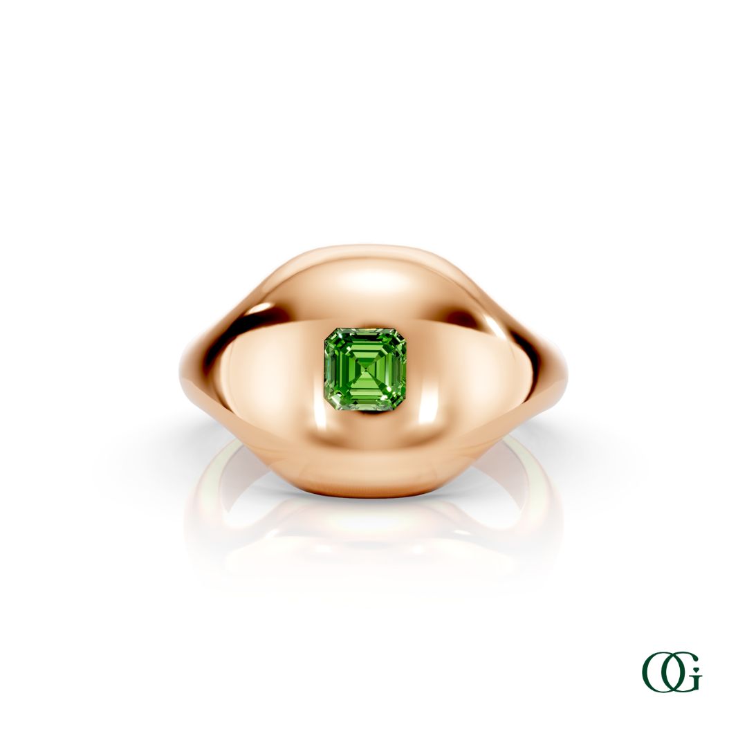 R | 14K Rose Gold Birthstone Pinky Ring with Peridot - August