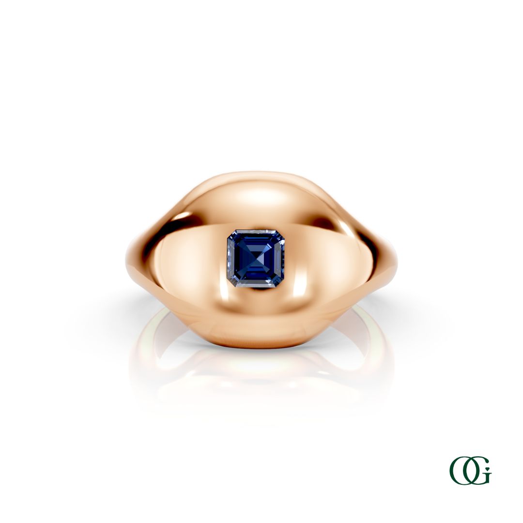 R | 14K Rose Gold Birthstone Pinky Ring with Blue Sapphire - September