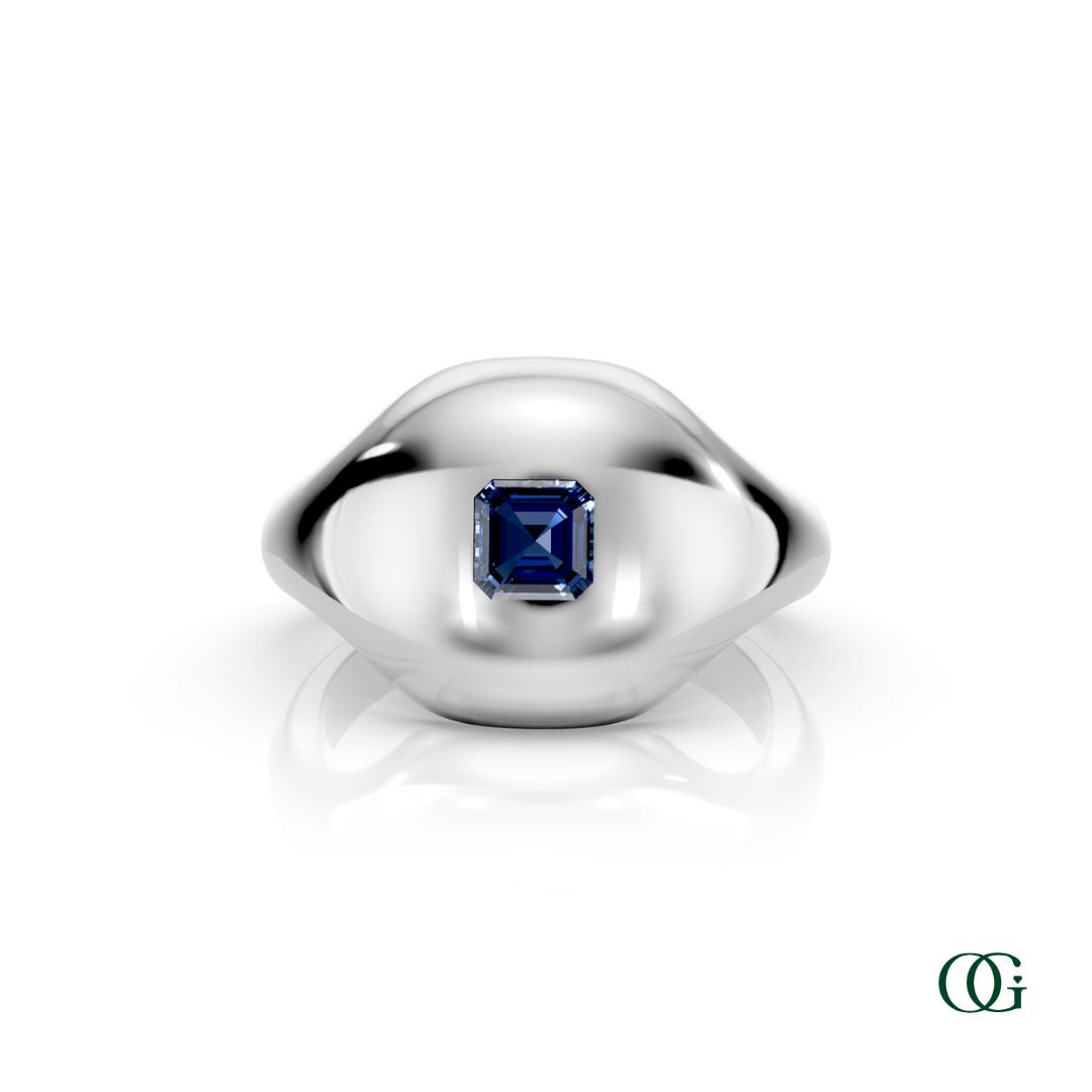 W | 14K White Gold Birthstone Pinky Ring with Blue Sapphire - September