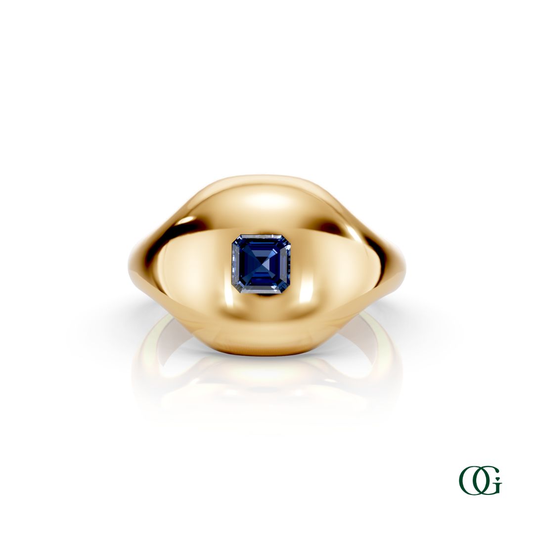 Y | 14K Yellow Gold Birthstone Pinky Ring with Blue Sapphire - September