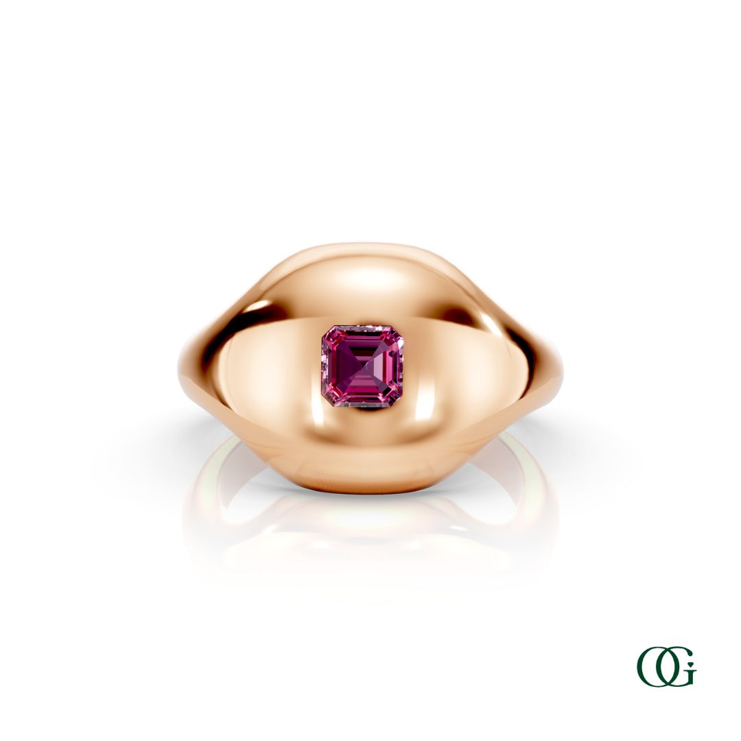 R | 14K Rose Gold Birthstone Pinky Ring with Pink Tourmaline - October