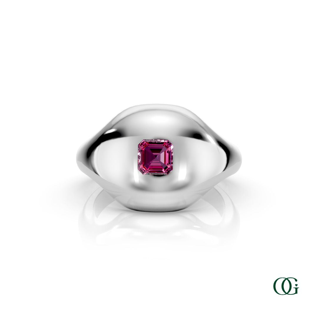 W | 14K White Gold Birthstone Pinky Ring with Pink Tourmaline - October