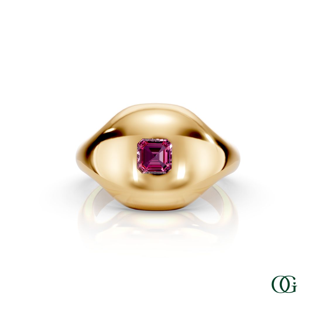 Y | 14K Yellow Gold Birthstone Pinky Ring with Pink Tourmaline - October