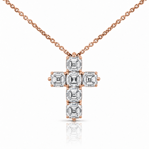 R | Natural Asscher cut diamond cross pendant in rose gold