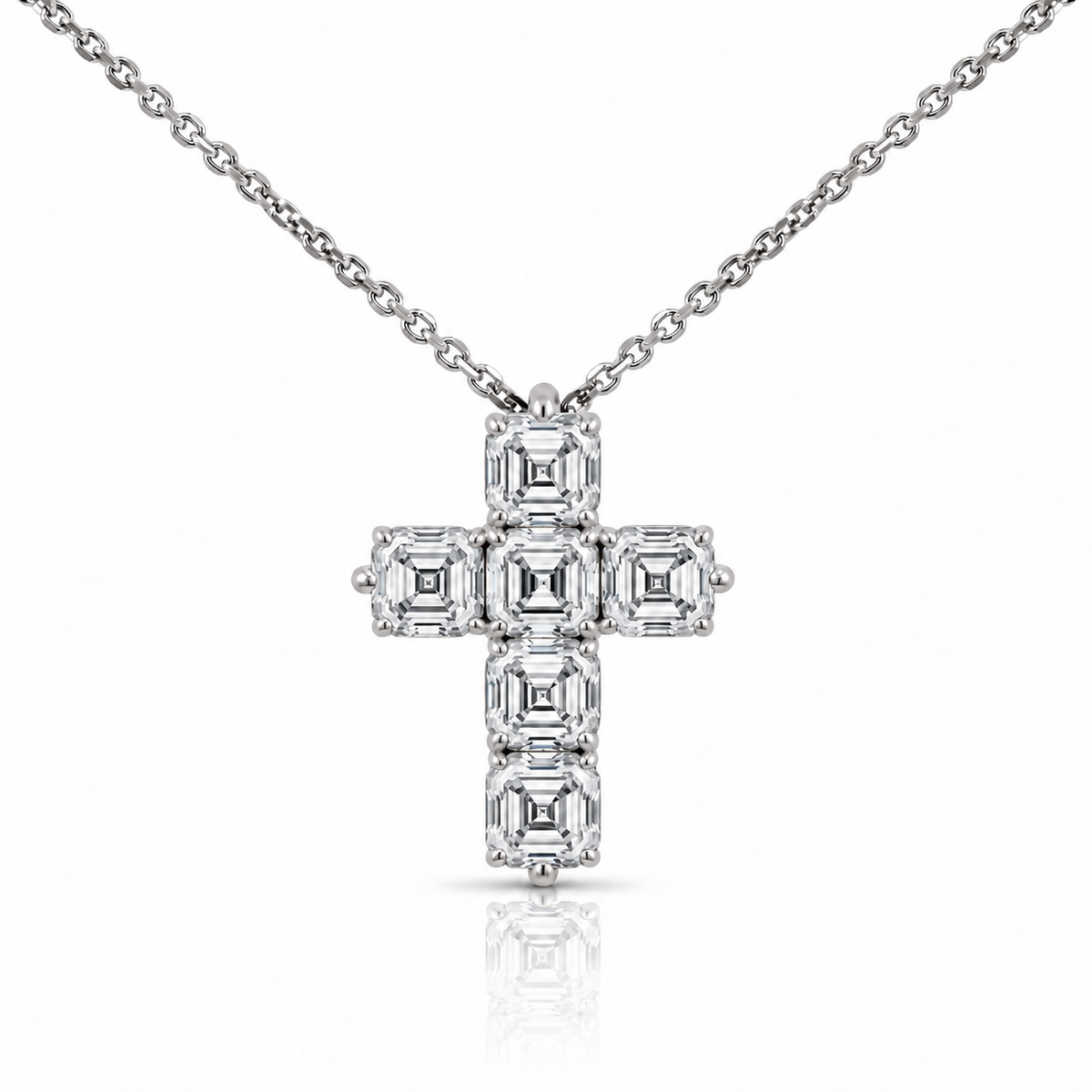 W | 1.50 CTW Asscher diamond cross necklace in white gold