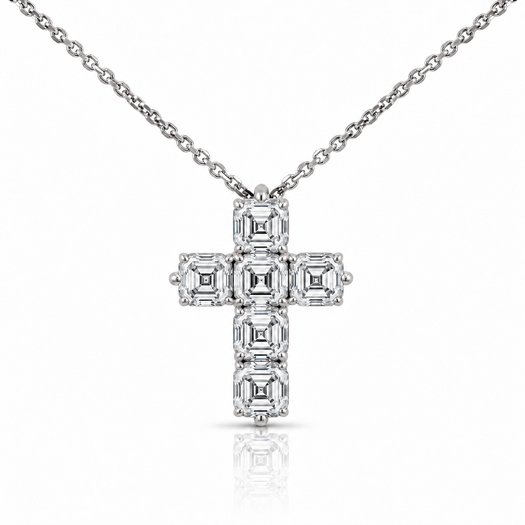 W | 1.50 CTW Asscher diamond cross necklace in white gold