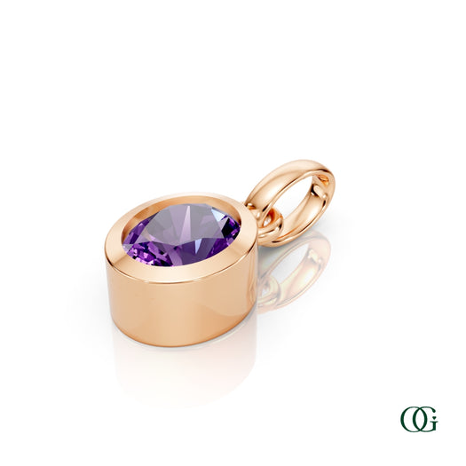 R| Personalized Oval Amethyst Birthstone Pendant in Rose Gold